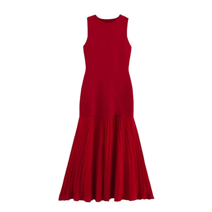 Birgit |  Plissiertes, ärmelloses Sommerkleid mit Patchwork-Design für Strand und Alltag