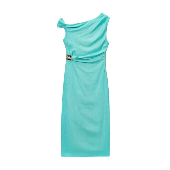 Marlene | Drapiertes Maxikleid – Asymmetrisches Abendkleid schulterfrei für den Sommer