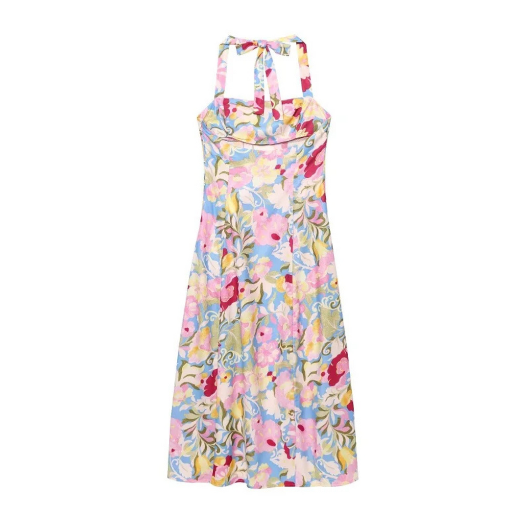 Ute | Schulterfreies, rückenfreies Sommerkleid mit Neckholder für Strand und Party