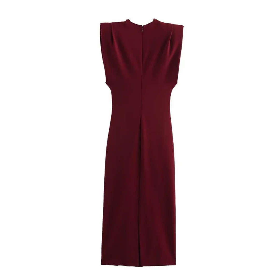 Ingrid | Ärmelloses, elegantes Midikleid mit Drapierung für Abend und Party