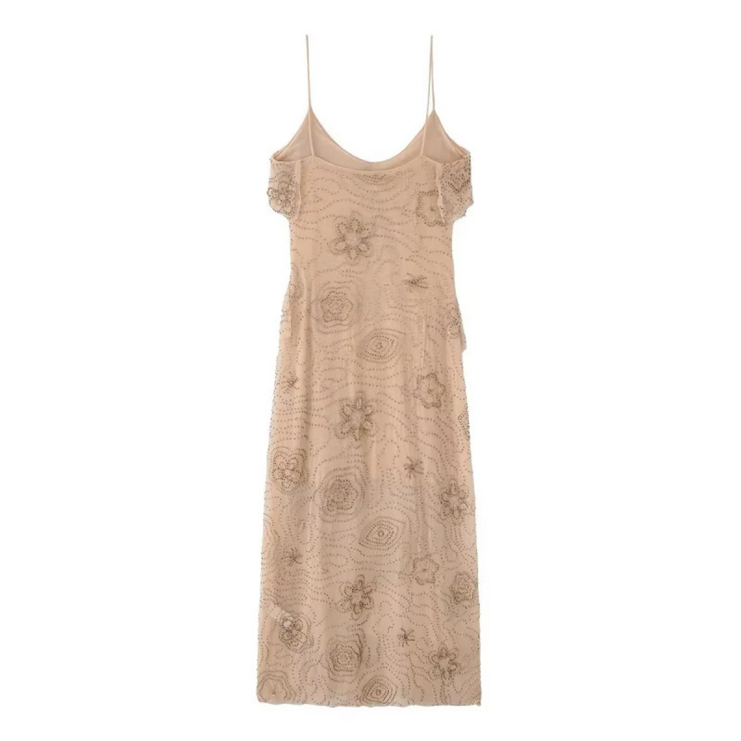 Renate | Glitzerndes rückenfreies Sommerkleid mit Rüschen