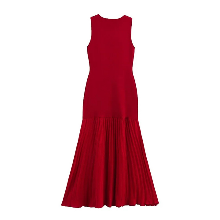 Birgit |  Plissiertes, ärmelloses Sommerkleid mit Patchwork-Design für Strand und Alltag