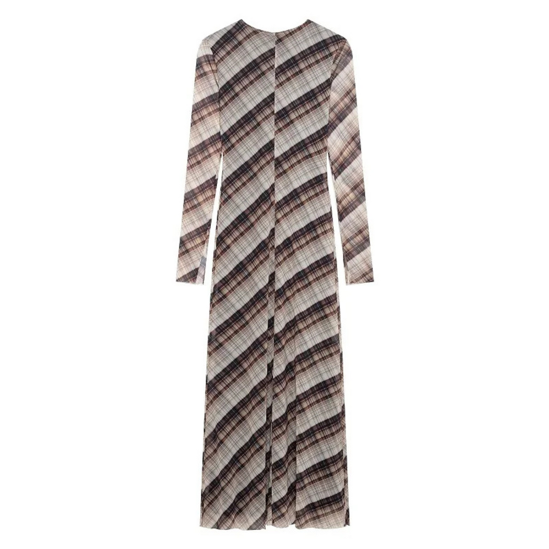 Carola | Langärmliges Maxikleid mit Mesh-Print für festliche Frühlingsanlässe