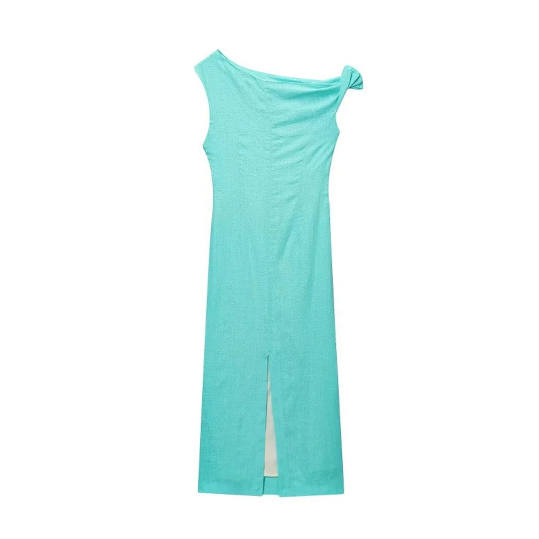 Marlene | Drapiertes Maxikleid – Asymmetrisches Abendkleid schulterfrei für den Sommer