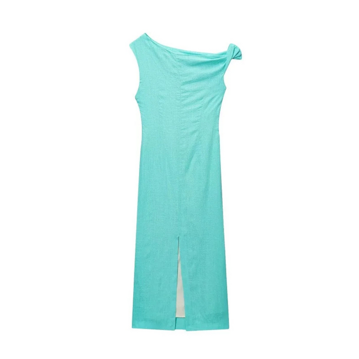 Marlene | Drapiertes Maxikleid – Asymmetrisches Abendkleid schulterfrei für den Sommer