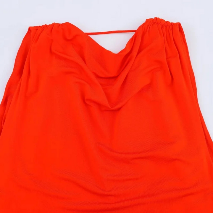 Sabine | Orangenfarbenes plissiertes Maxikleid
