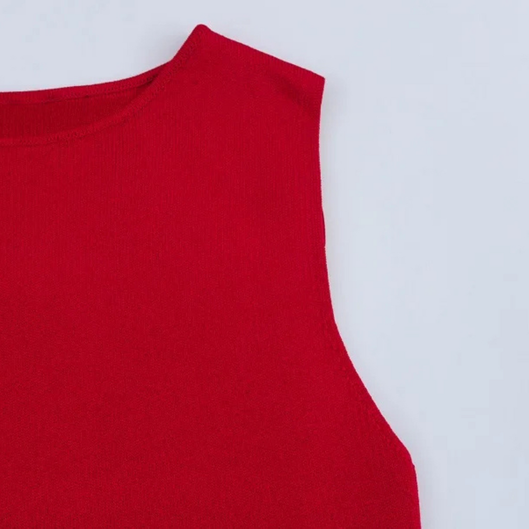 Birgit |  Plissiertes, ärmelloses Sommerkleid mit Patchwork-Design für Strand und Alltag
