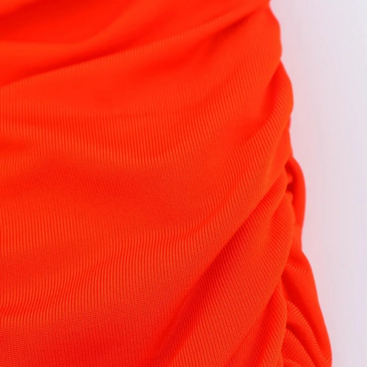 Sabine | Orangenfarbenes plissiertes Maxikleid