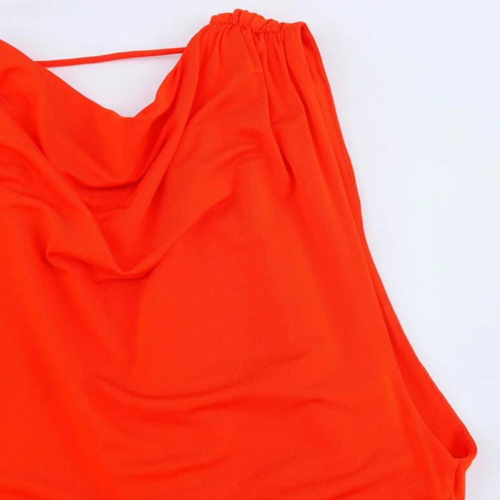 Sabine | Orangenfarbenes plissiertes Maxikleid
