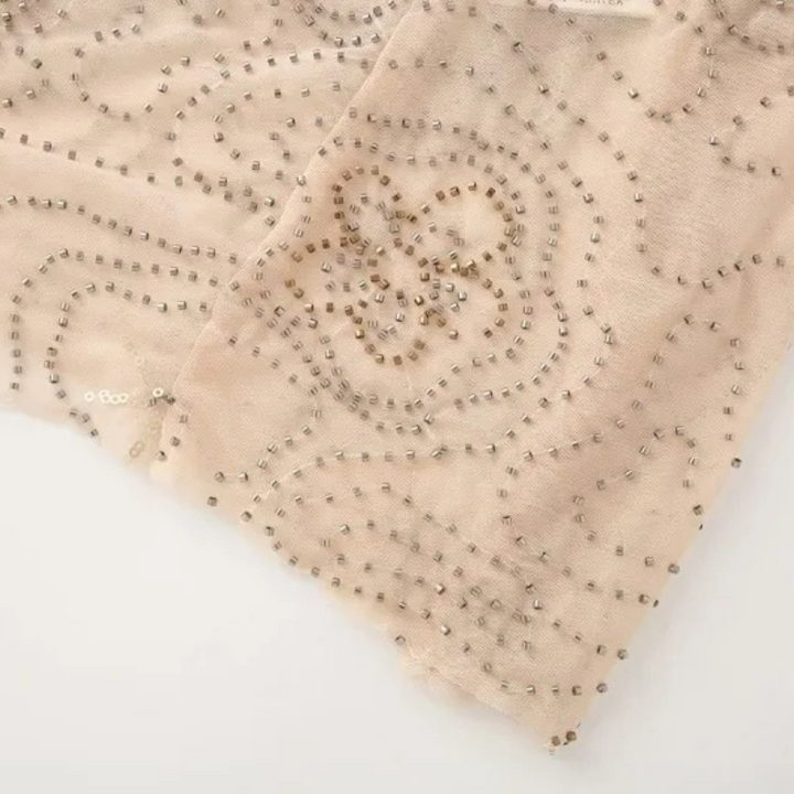 Renate | Glitzerndes rückenfreies Sommerkleid mit Rüschen
