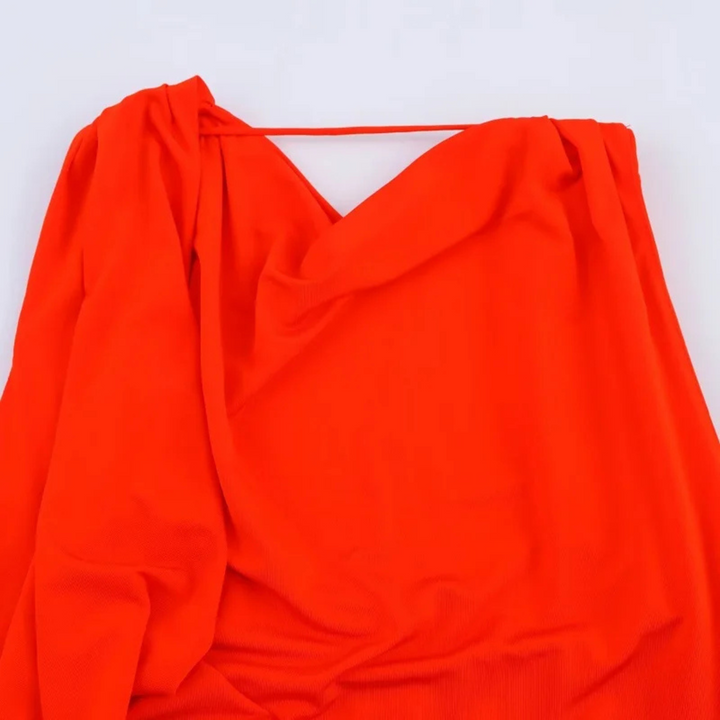 Sabine | Orangenfarbenes plissiertes Maxikleid