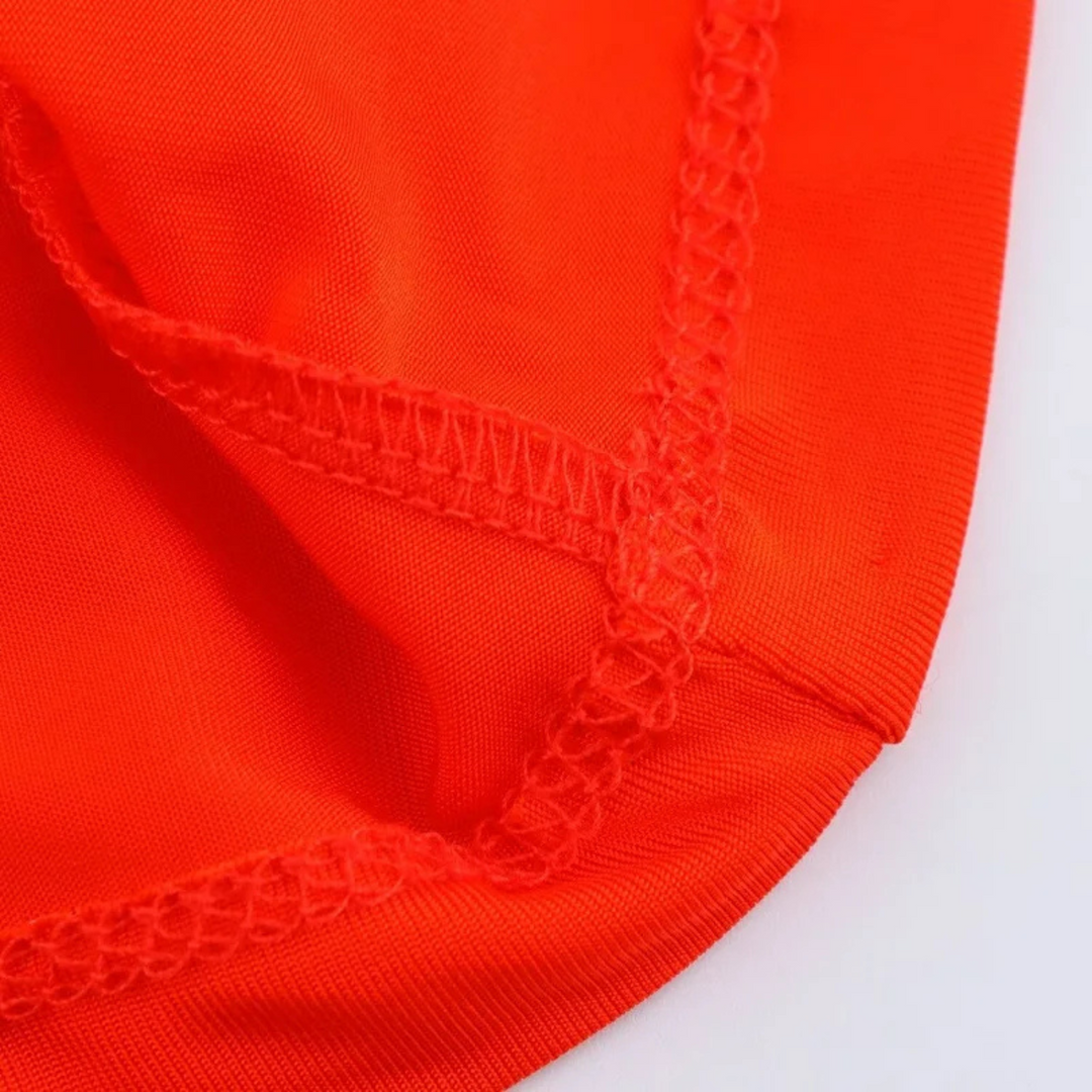 Sabine | Orangenfarbenes plissiertes Maxikleid